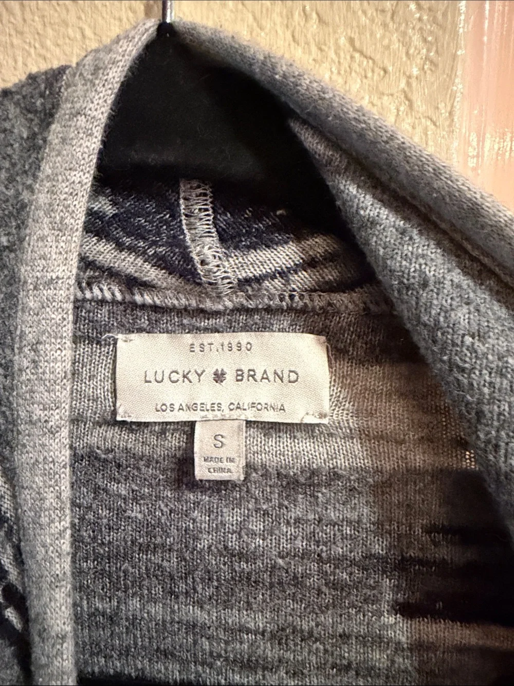 Lucky Brand Aztec design Gray and Navy Striped Open-Front Cardigan